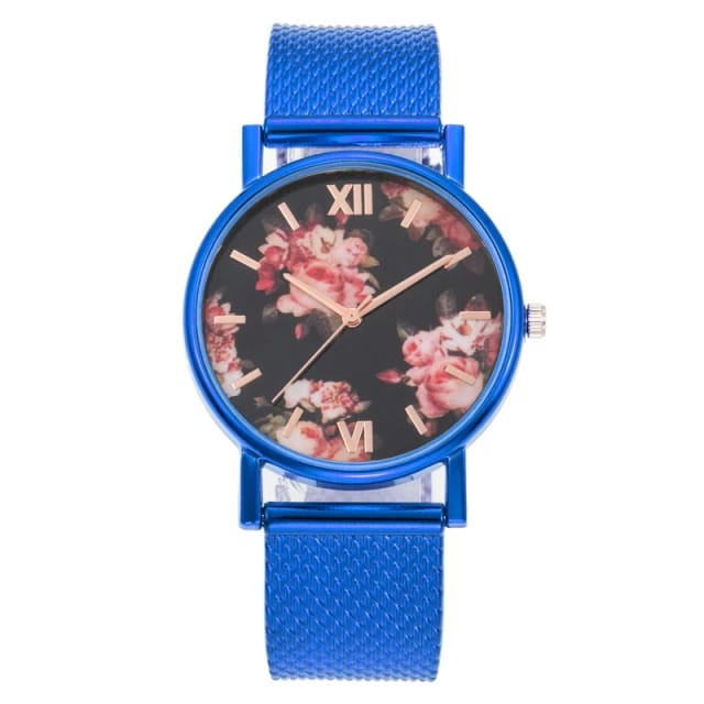 Reloj rosas pvc azul rey cromo - Relojes Mayoreo